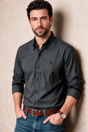 Camisa Navigation Gris Algodón - Slim Fit