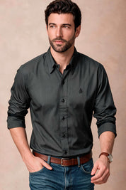 Camisa Navigation Gris Algodón - Slim Fit