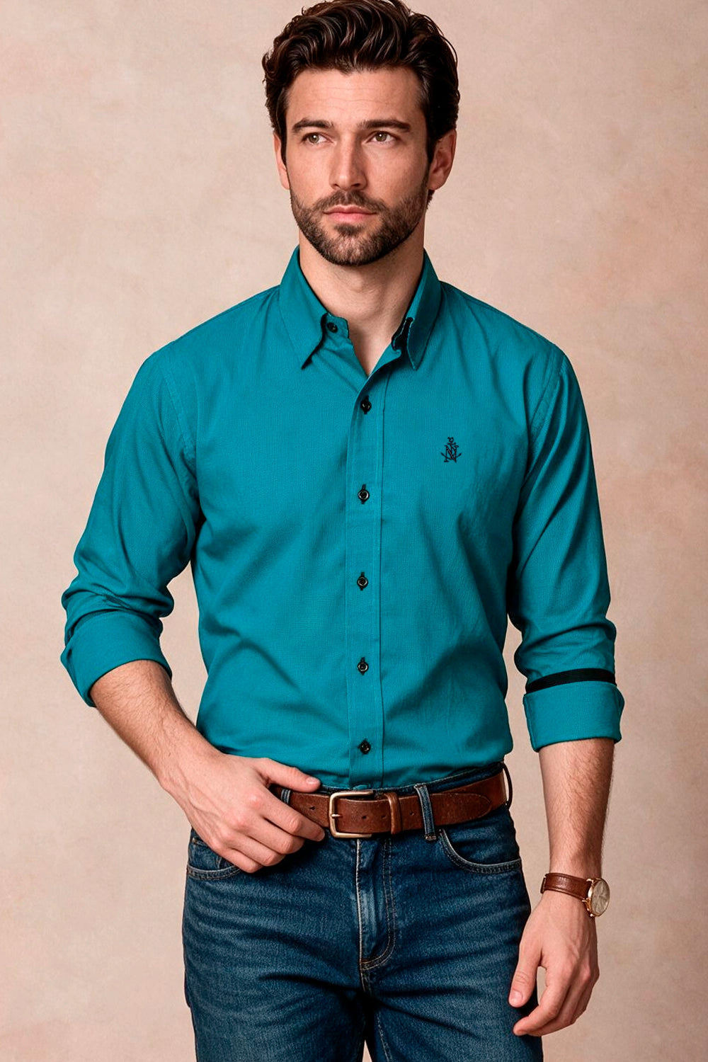 Camisa Navigation Turquesa Algodón - Slim Fit