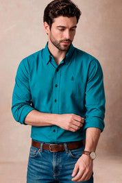 Camisa Navigation Turquesa Algodón - Slim Fit