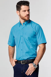 Camisa Manga Corta Turquesa - Slim Fit