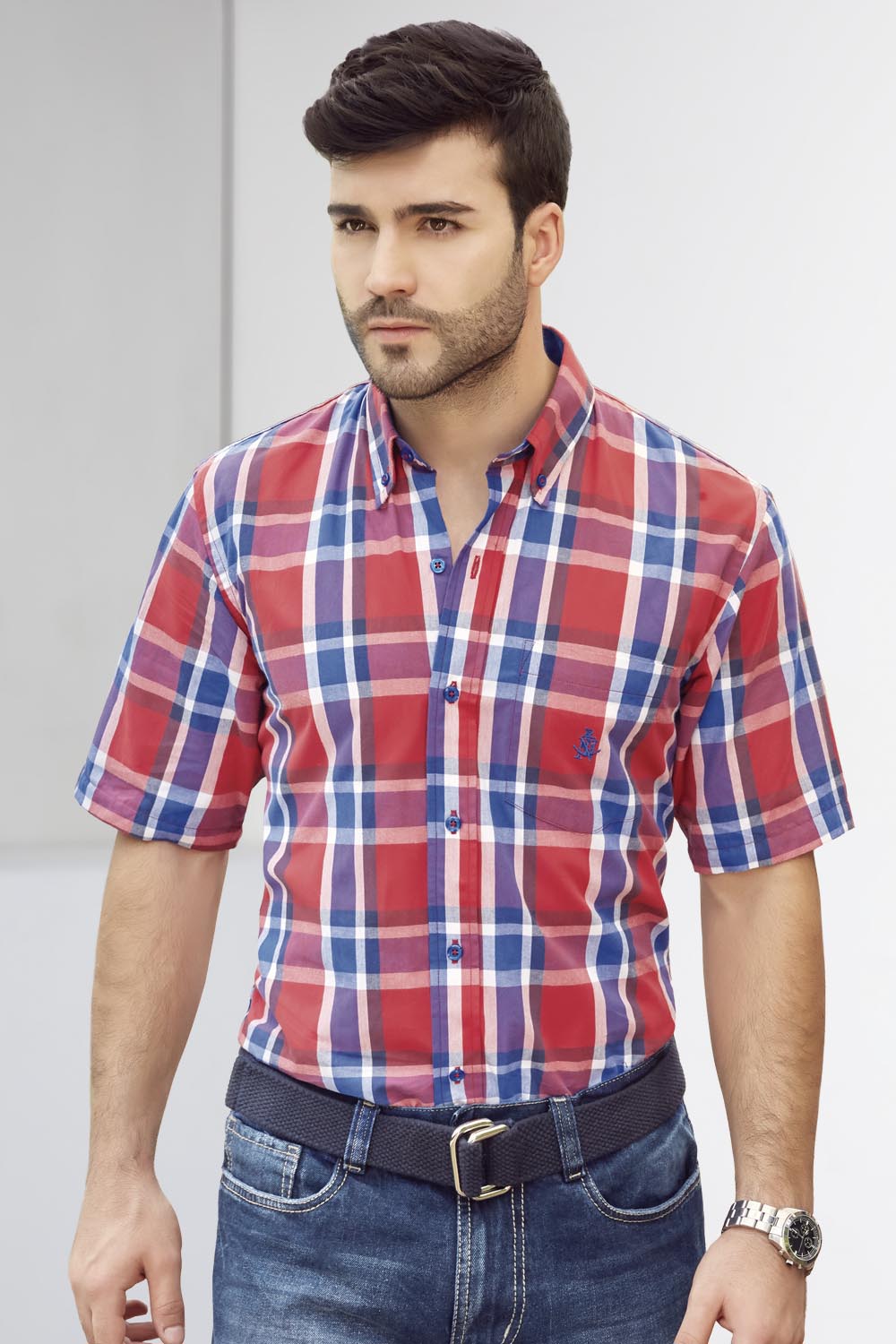 Camisa Manga Corta Cuadros - Slim Fit
