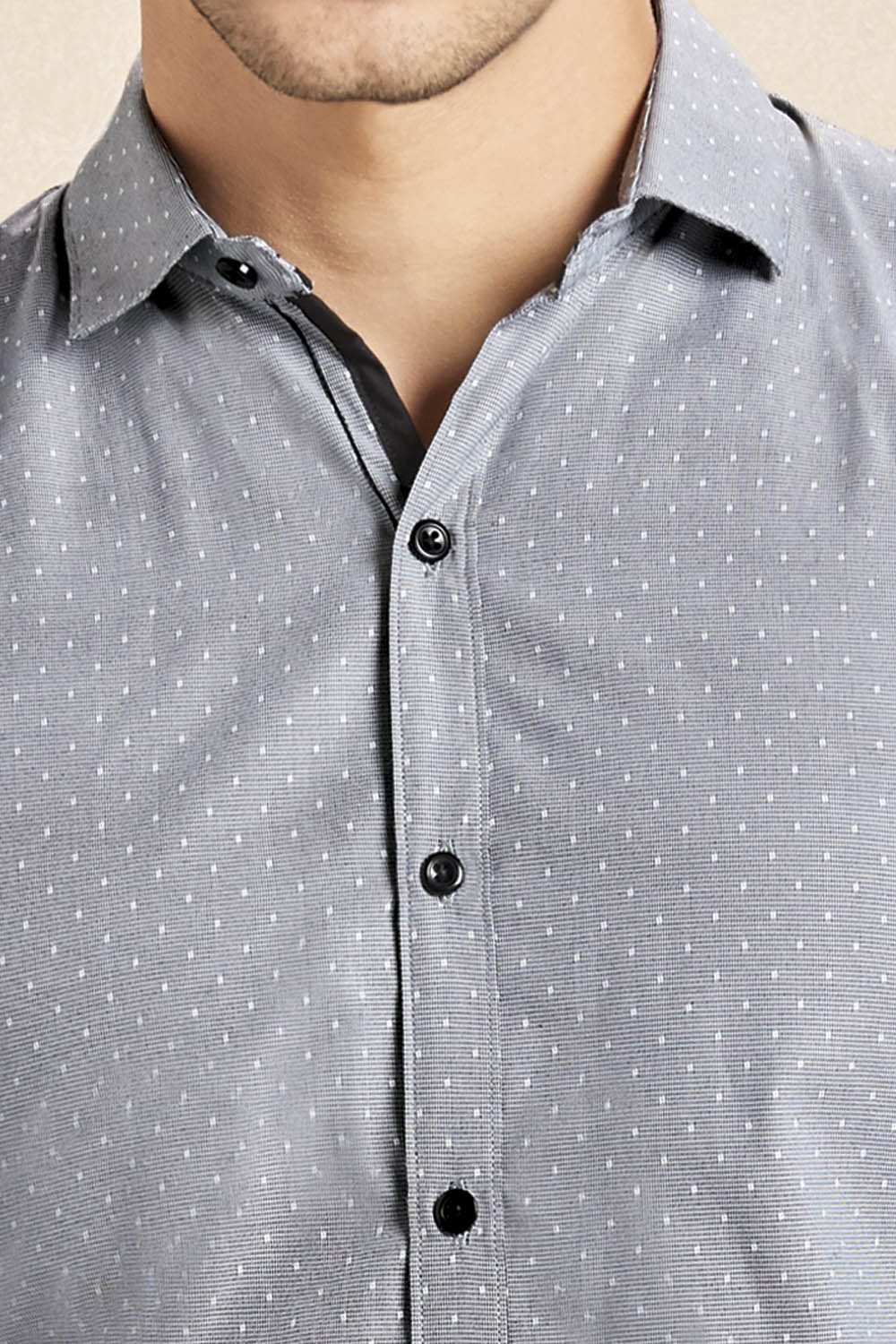 Camisa Slim Fit Gris Puntos