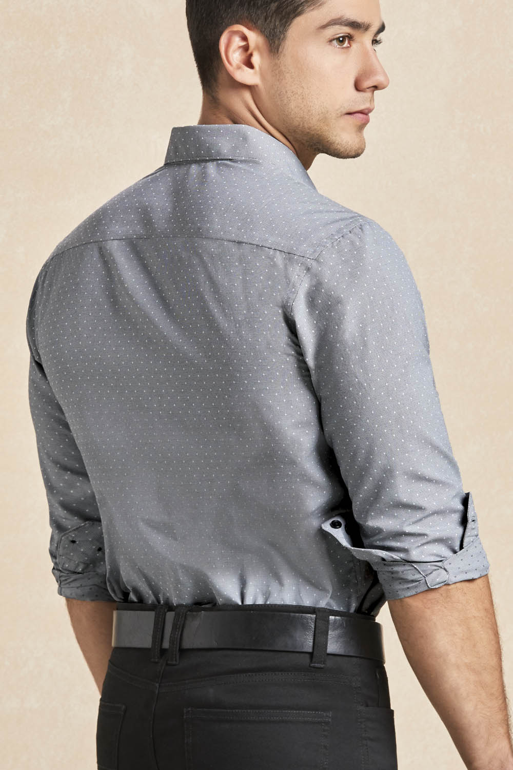Camisa Slim Fit Gris Puntos