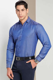 Camisa Slim Fit Azul Textura