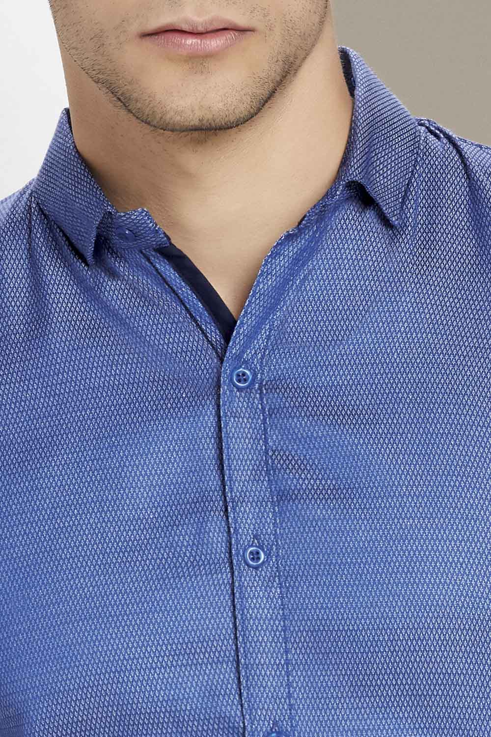 Camisa Slim Fit Azul Textura