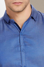 Camisa Slim Fit Azul Textura