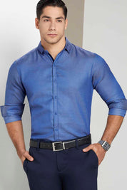 Camisa Slim Fit Azul Textura
