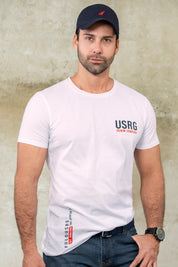 Camiseta slim fit para hombre con estampado frontal, cuello redondo y manga corta