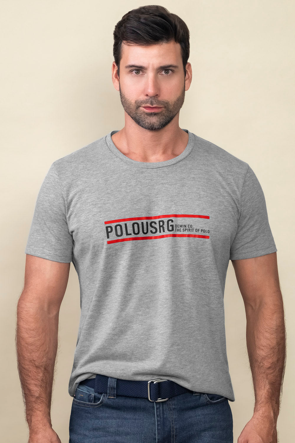 Camiseta slim fit para hombre con estampado en el delantero, cuello redondo y manga corta