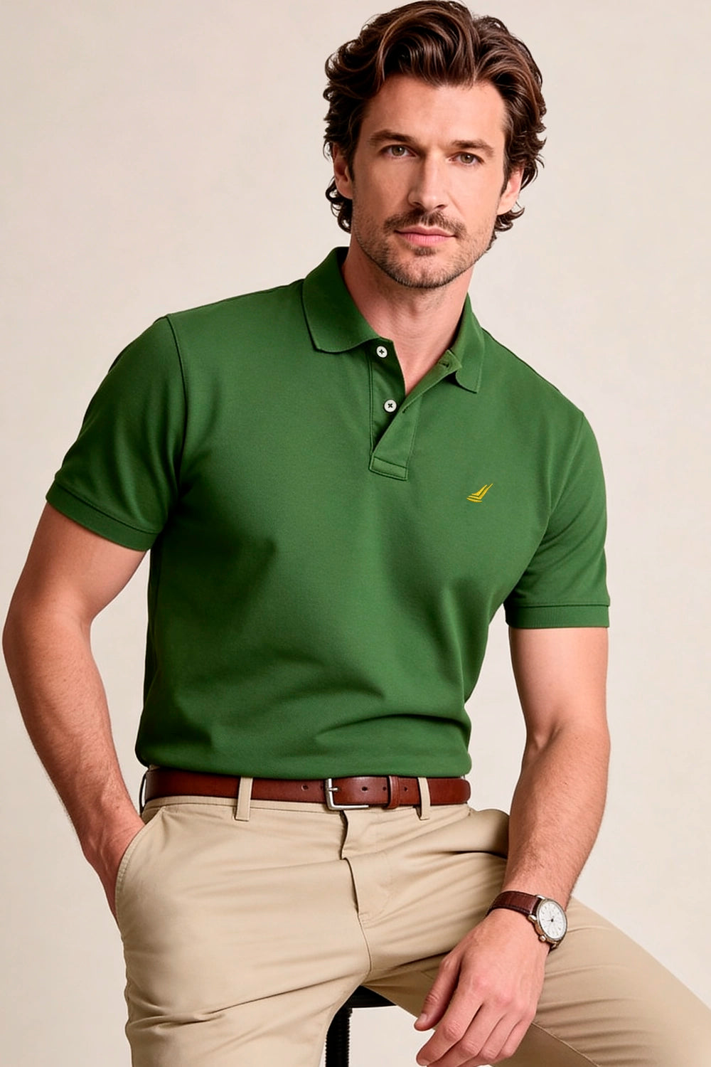 Polo custom fit para hombre en tela piqué con cuello tejido y bordado frontal