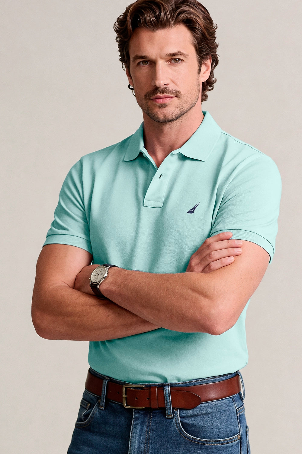 Polo custom fit para hombre en tela piqué con cuello tejido y bordado frontal