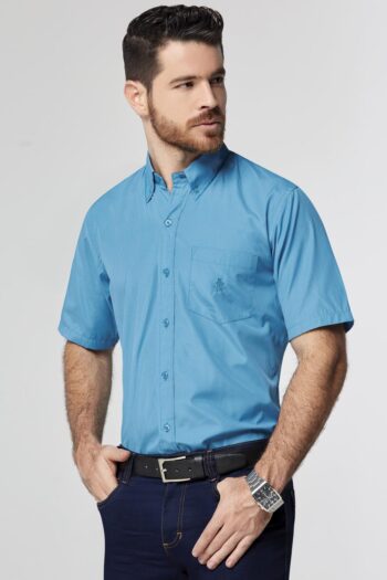 Camisa Manga Corta Turquesa - Slim Fit